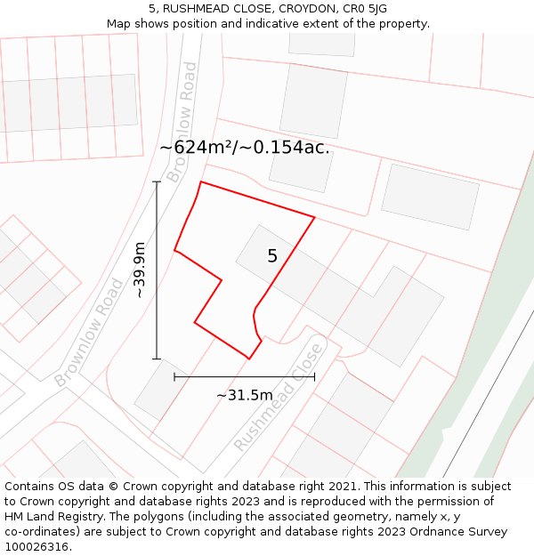5, RUSHMEAD CLOSE, CROYDON, CR0 5JG: Plot and title map