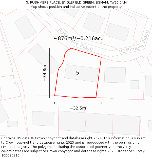 5, RUSHMERE PLACE, ENGLEFIELD GREEN, EGHAM, TW20 0NN: Plot and title map