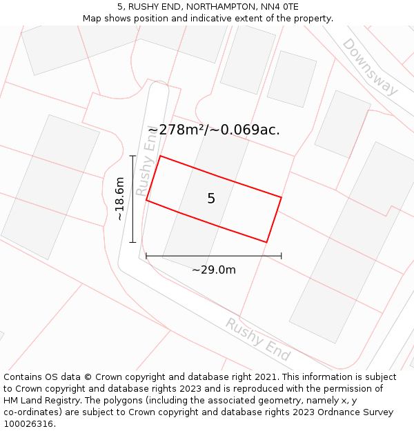 5, RUSHY END, NORTHAMPTON, NN4 0TE: Plot and title map