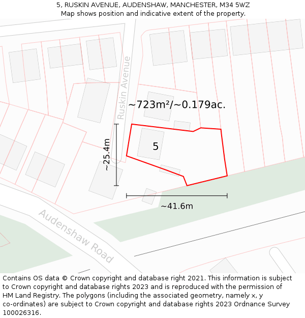 5, RUSKIN AVENUE, AUDENSHAW, MANCHESTER, M34 5WZ: Plot and title map