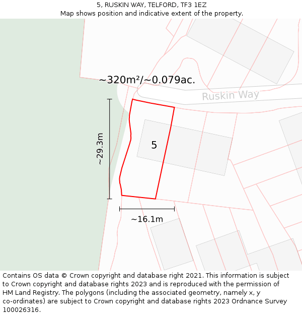 5, RUSKIN WAY, TELFORD, TF3 1EZ: Plot and title map
