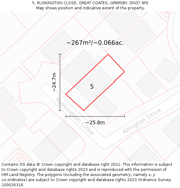 5, RUSKINGTON CLOSE, GREAT COATES, GRIMSBY, DN37 9FE: Plot and title map