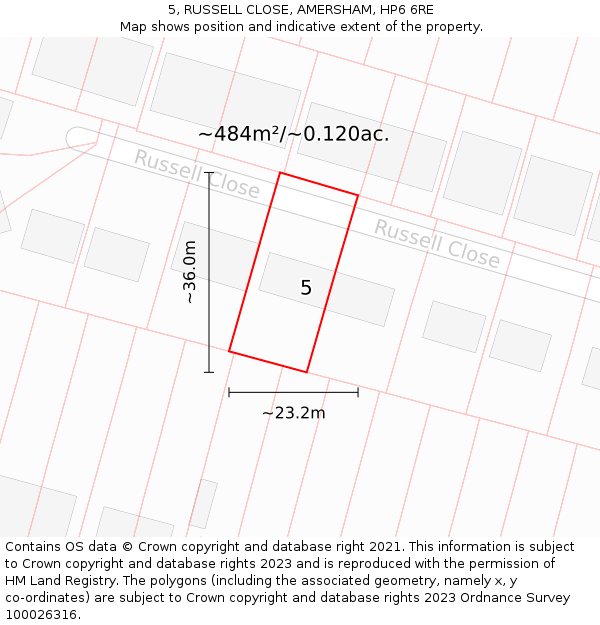 5, RUSSELL CLOSE, AMERSHAM, HP6 6RE: Plot and title map