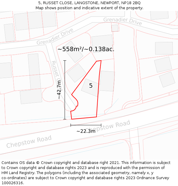 5, RUSSET CLOSE, LANGSTONE, NEWPORT, NP18 2BQ: Plot and title map