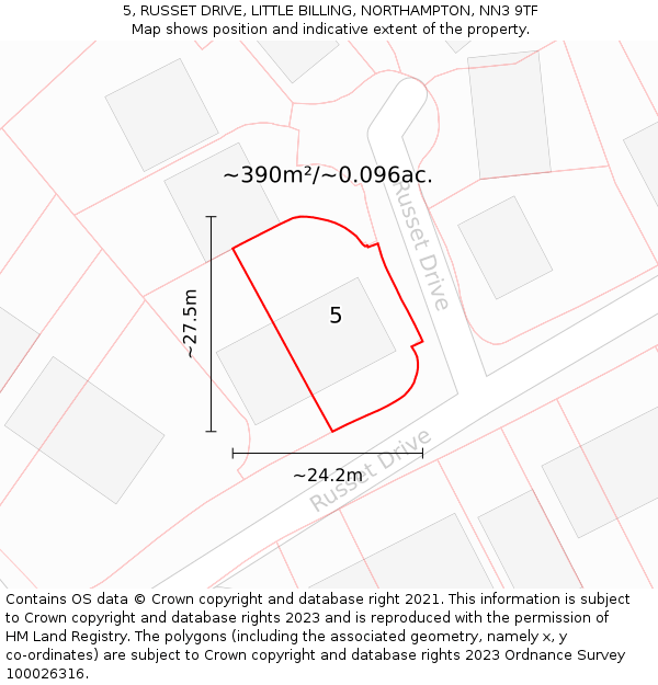 5, RUSSET DRIVE, LITTLE BILLING, NORTHAMPTON, NN3 9TF: Plot and title map
