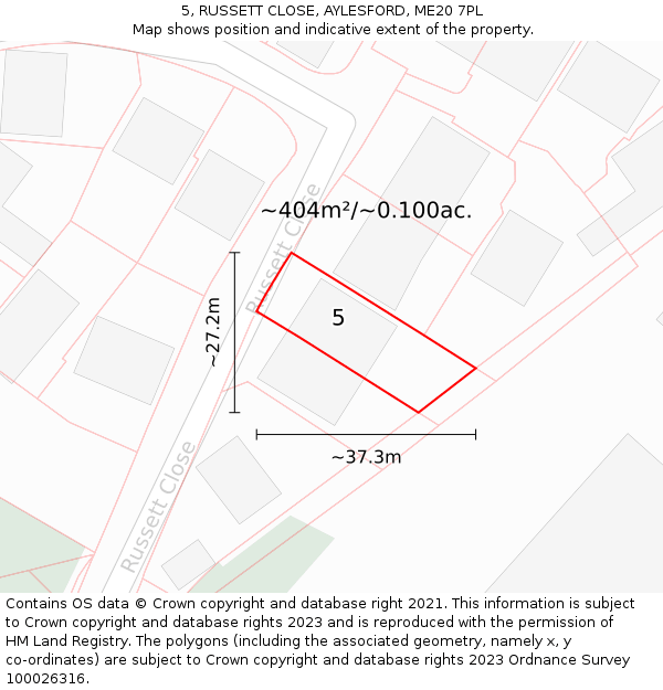 5, RUSSETT CLOSE, AYLESFORD, ME20 7PL: Plot and title map