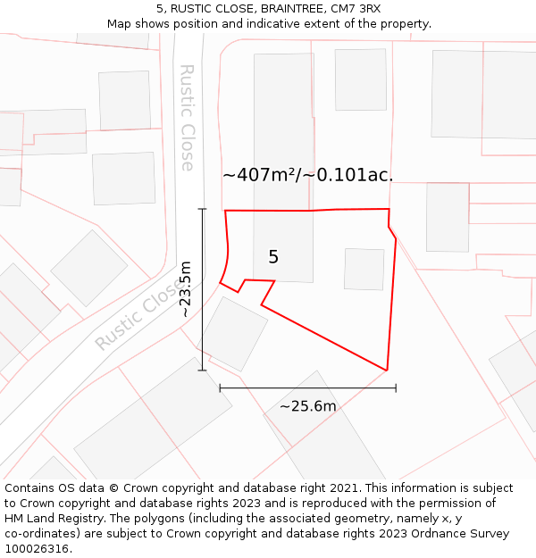 5, RUSTIC CLOSE, BRAINTREE, CM7 3RX: Plot and title map