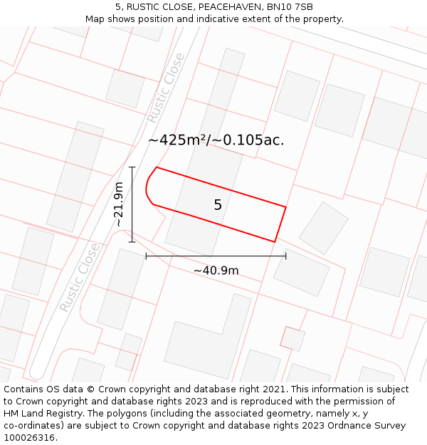 5, RUSTIC CLOSE, PEACEHAVEN, BN10 7SB: Plot and title map
