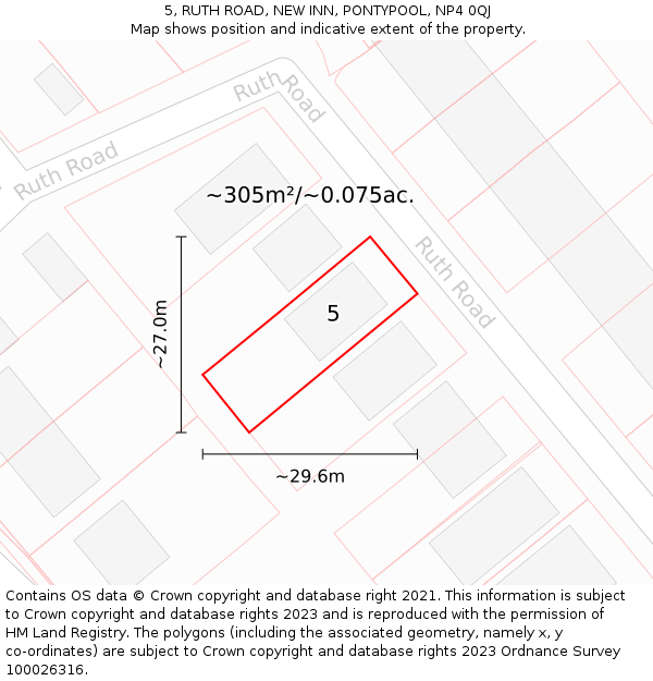 5, RUTH ROAD, NEW INN, PONTYPOOL, NP4 0QJ: Plot and title map