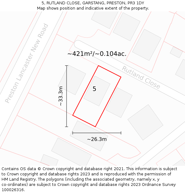 5, RUTLAND CLOSE, GARSTANG, PRESTON, PR3 1DY: Plot and title map