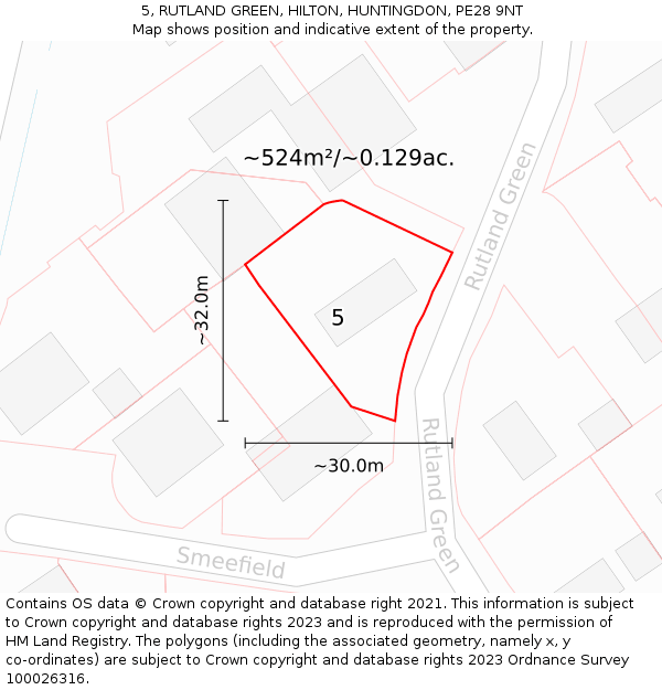 5, RUTLAND GREEN, HILTON, HUNTINGDON, PE28 9NT: Plot and title map