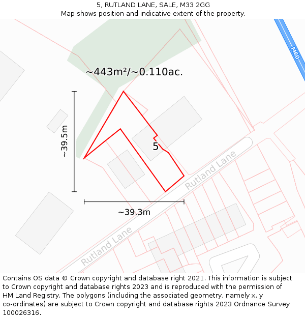 5, RUTLAND LANE, SALE, M33 2GG: Plot and title map