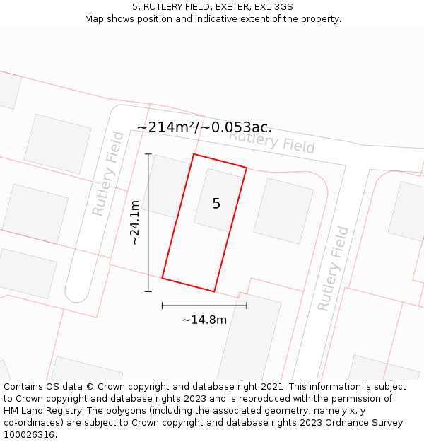 5, RUTLERY FIELD, EXETER, EX1 3GS: Plot and title map