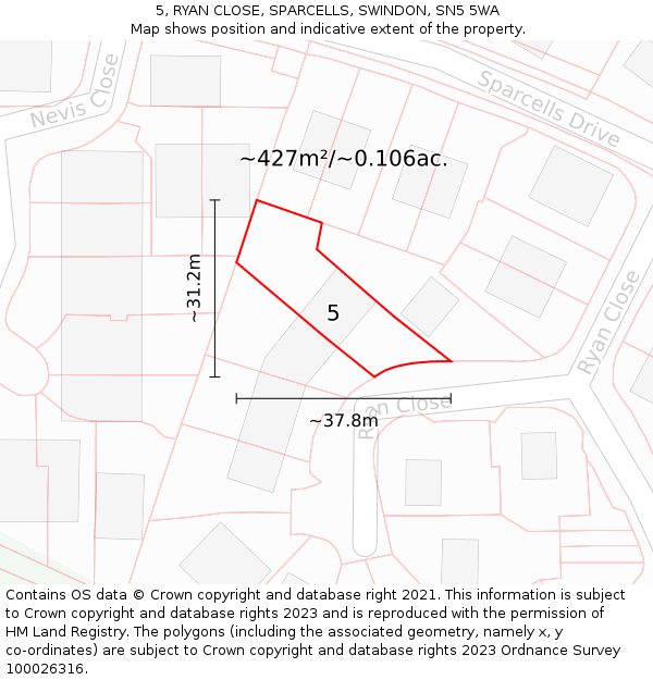 5, RYAN CLOSE, SPARCELLS, SWINDON, SN5 5WA: Plot and title map