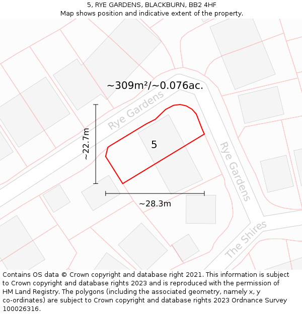 5, RYE GARDENS, BLACKBURN, BB2 4HF: Plot and title map