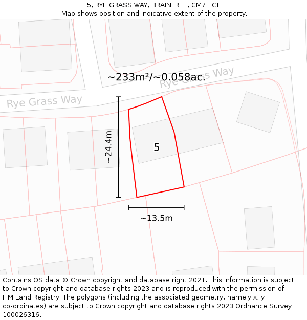 5, RYE GRASS WAY, BRAINTREE, CM7 1GL: Plot and title map