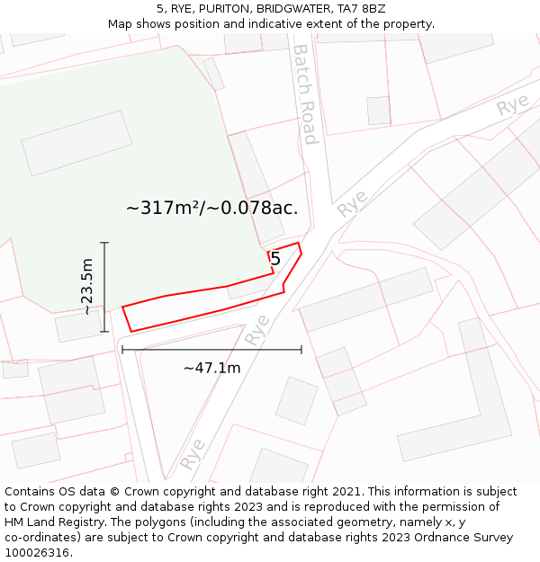 5, RYE, PURITON, BRIDGWATER, TA7 8BZ: Plot and title map