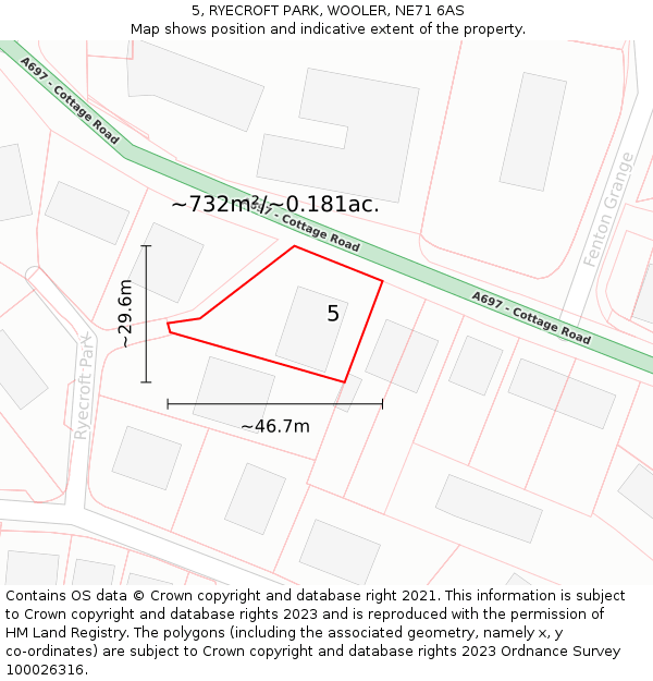 5, RYECROFT PARK, WOOLER, NE71 6AS: Plot and title map