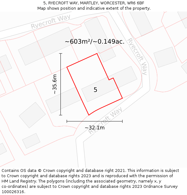 5, RYECROFT WAY, MARTLEY, WORCESTER, WR6 6BF: Plot and title map