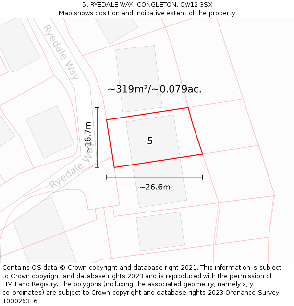 5, RYEDALE WAY, CONGLETON, CW12 3SX: Plot and title map