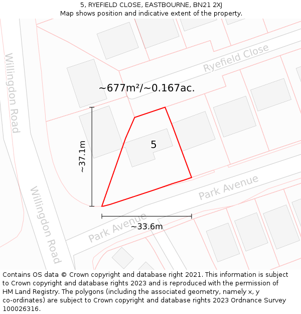 5, RYEFIELD CLOSE, EASTBOURNE, BN21 2XJ: Plot and title map