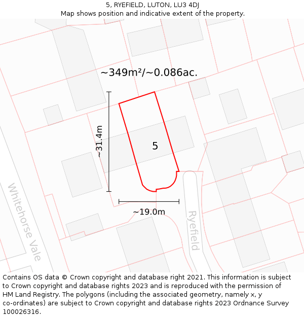5, RYEFIELD, LUTON, LU3 4DJ: Plot and title map