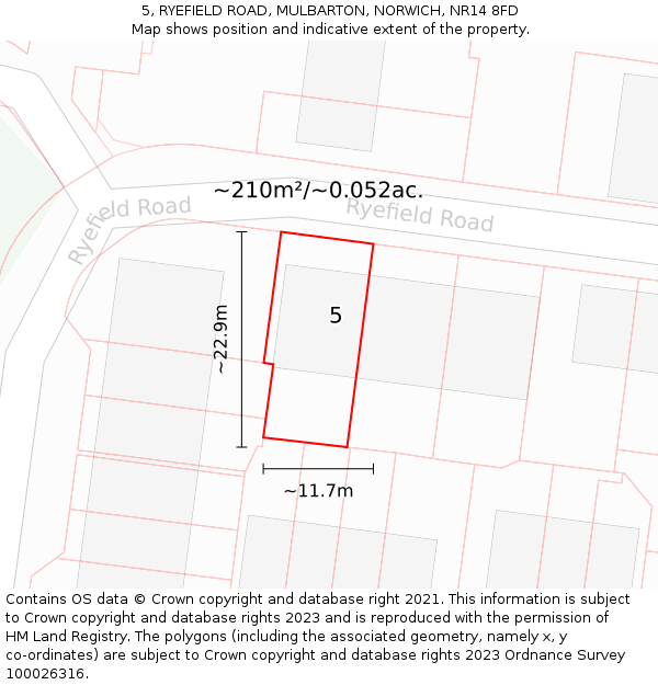 5, RYEFIELD ROAD, MULBARTON, NORWICH, NR14 8FD: Plot and title map