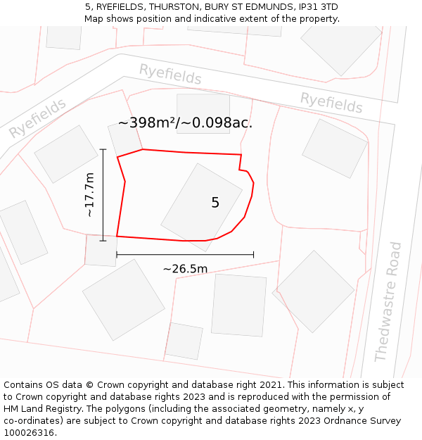 5, RYEFIELDS, THURSTON, BURY ST EDMUNDS, IP31 3TD: Plot and title map