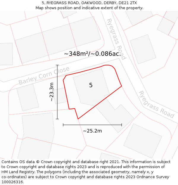 5, RYEGRASS ROAD, OAKWOOD, DERBY, DE21 2TX: Plot and title map