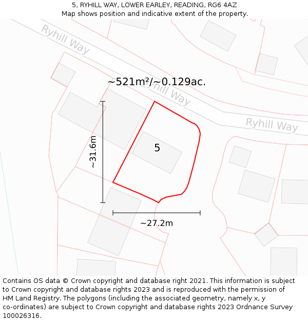 5, RYHILL WAY, LOWER EARLEY, READING, RG6 4AZ: Plot and title map
