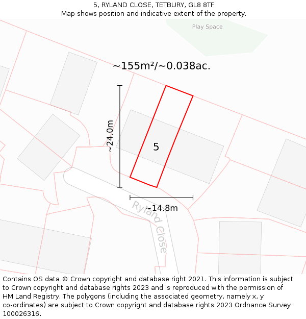 5, RYLAND CLOSE, TETBURY, GL8 8TF: Plot and title map
