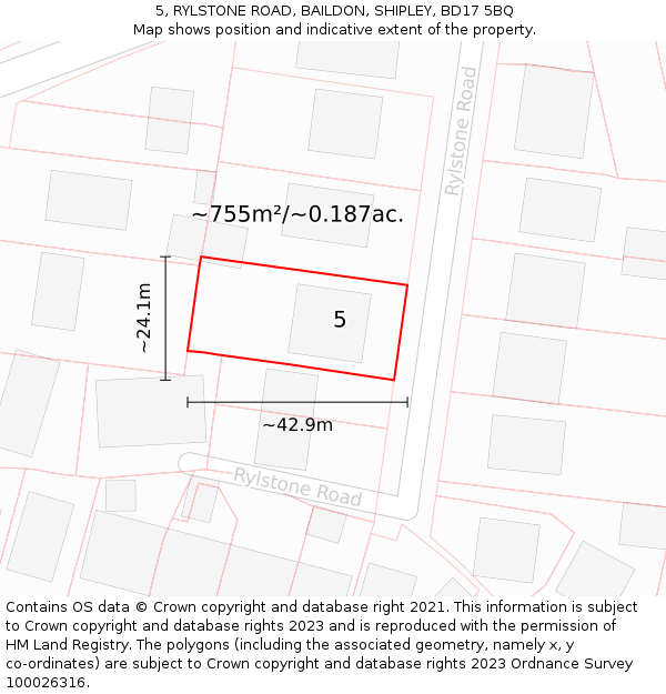 5, RYLSTONE ROAD, BAILDON, SHIPLEY, BD17 5BQ: Plot and title map