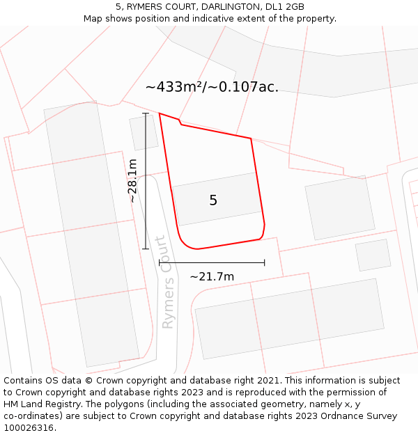 5, RYMERS COURT, DARLINGTON, DL1 2GB: Plot and title map
