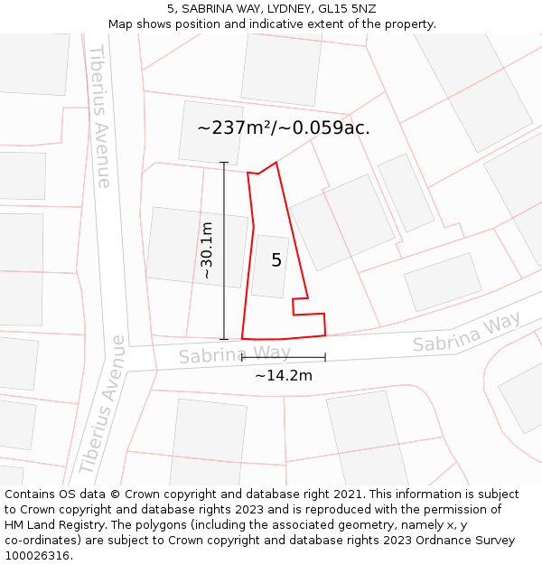 5, SABRINA WAY, LYDNEY, GL15 5NZ: Plot and title map