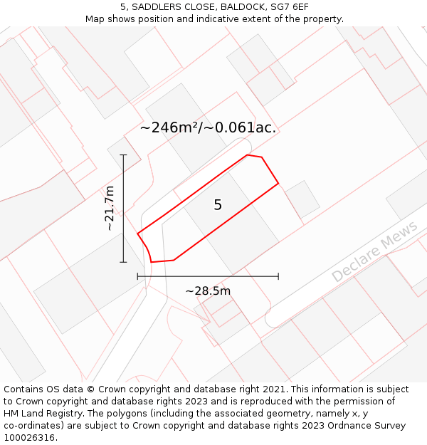 5, SADDLERS CLOSE, BALDOCK, SG7 6EF: Plot and title map