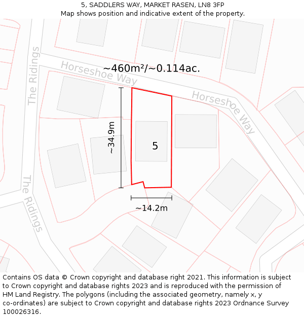 5, SADDLERS WAY, MARKET RASEN, LN8 3FP: Plot and title map