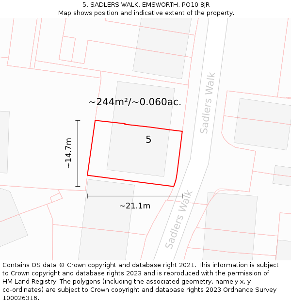 5, SADLERS WALK, EMSWORTH, PO10 8JR: Plot and title map