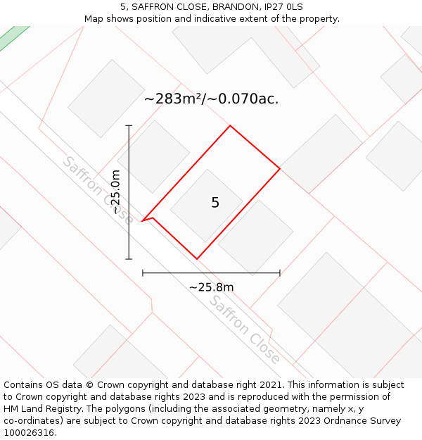 5, SAFFRON CLOSE, BRANDON, IP27 0LS: Plot and title map