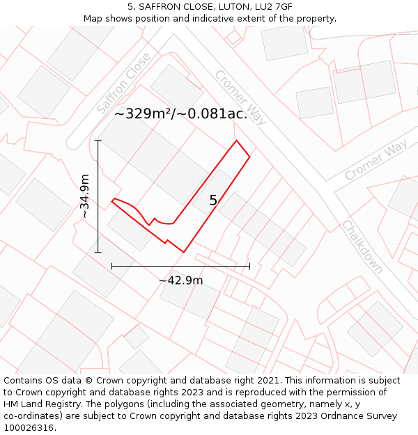 5, SAFFRON CLOSE, LUTON, LU2 7GF: Plot and title map