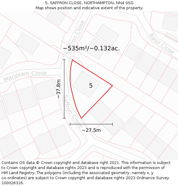 5, SAFFRON CLOSE, NORTHAMPTON, NN4 0SG: Plot and title map