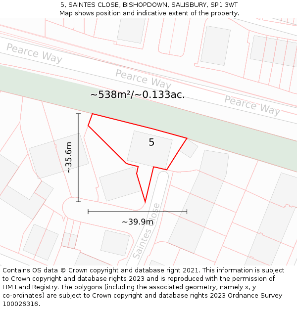 5, SAINTES CLOSE, BISHOPDOWN, SALISBURY, SP1 3WT: Plot and title map