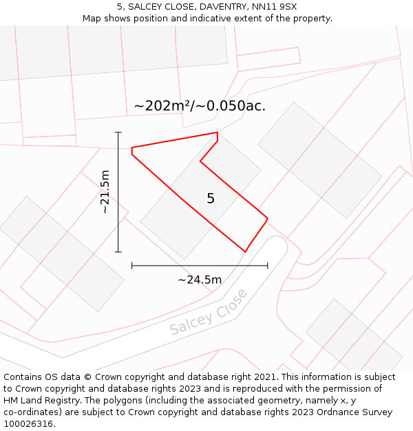 5, SALCEY CLOSE, DAVENTRY, NN11 9SX: Plot and title map