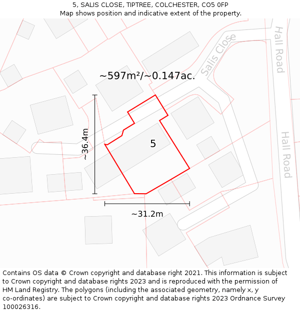 5, SALIS CLOSE, TIPTREE, COLCHESTER, CO5 0FP: Plot and title map