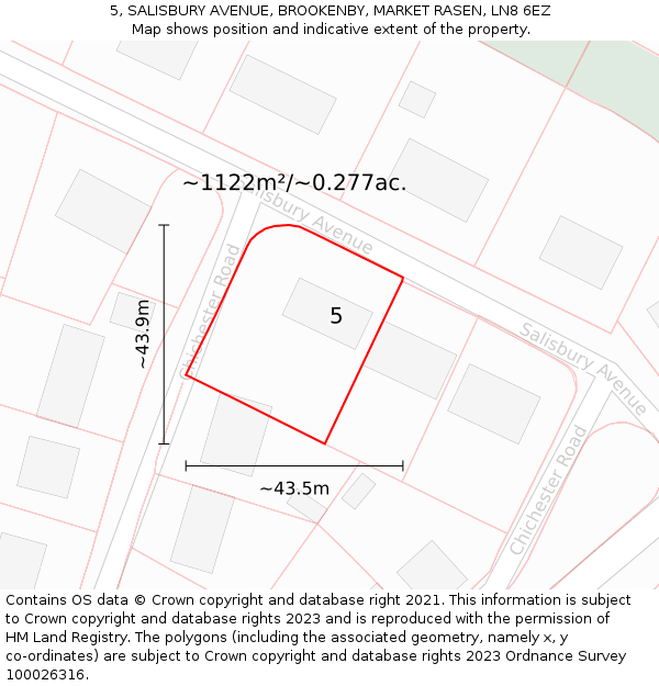 5, SALISBURY AVENUE, BROOKENBY, MARKET RASEN, LN8 6EZ: Plot and title map