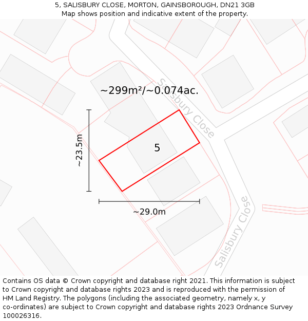 5, SALISBURY CLOSE, MORTON, GAINSBOROUGH, DN21 3GB: Plot and title map