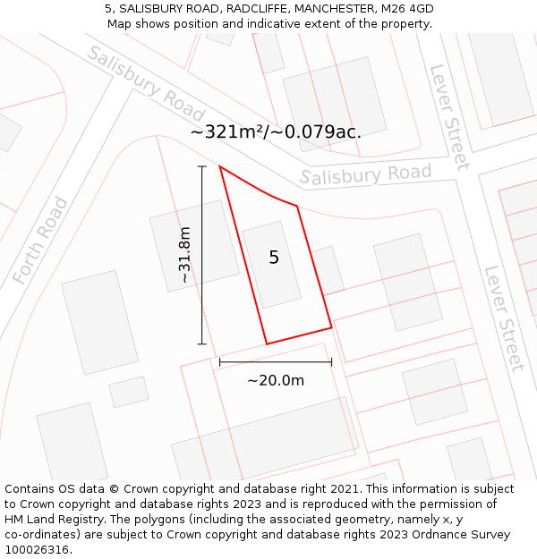 5, SALISBURY ROAD, RADCLIFFE, MANCHESTER, M26 4GD: Plot and title map