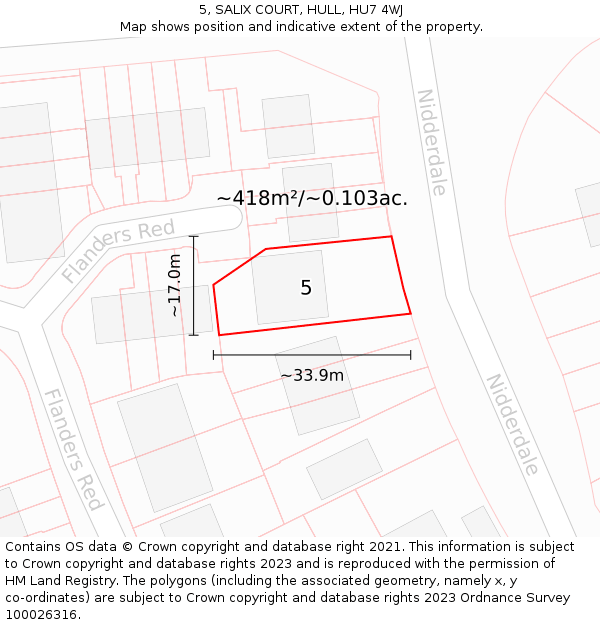 5, SALIX COURT, HULL, HU7 4WJ: Plot and title map