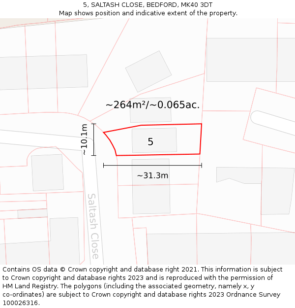 5, SALTASH CLOSE, BEDFORD, MK40 3DT: Plot and title map