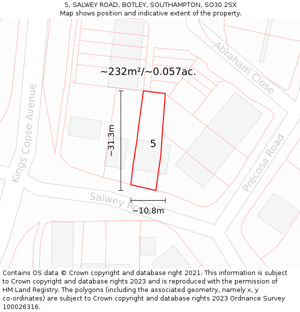 5, SALWEY ROAD, BOTLEY, SOUTHAMPTON, SO30 2SX: Plot and title map