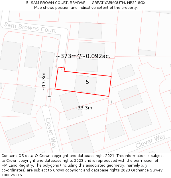 5, SAM BROWN COURT, BRADWELL, GREAT YARMOUTH, NR31 8GX: Plot and title map